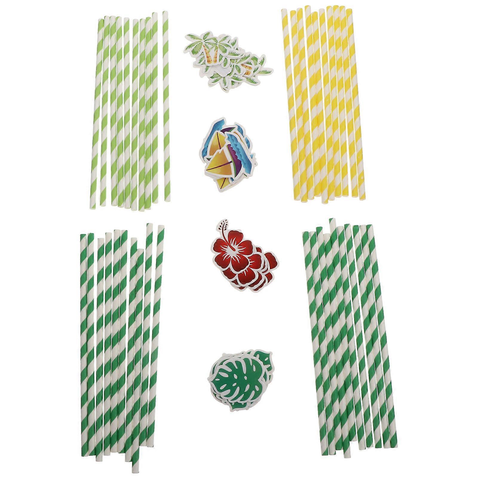 Tropical Theme Paper Straw For Beverages Assorted Color 40Pcs