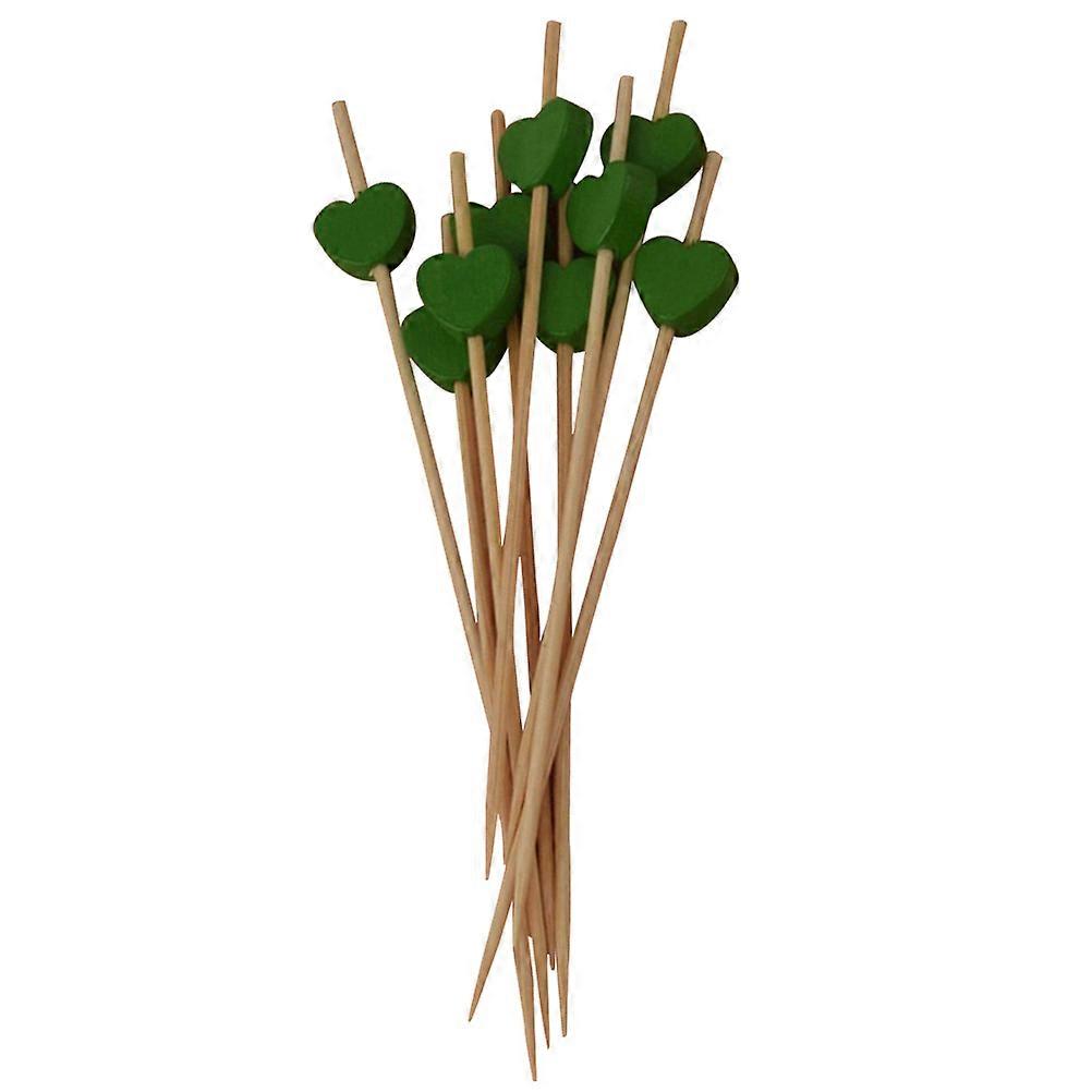 Bamboo Picks Heart Shape Seasonal Color Dark Green 100Pcs Picking Up Fruits And Food General Users