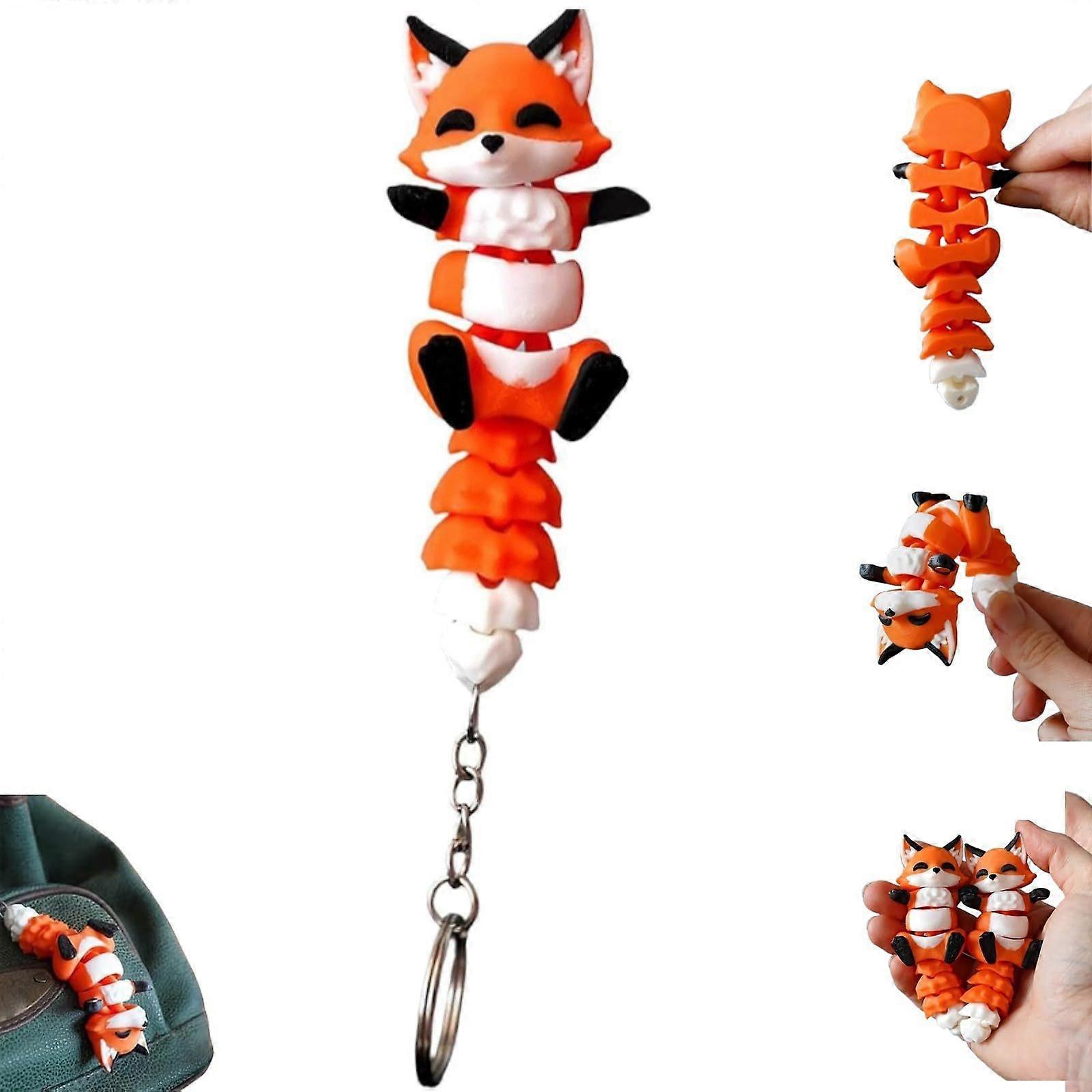 Little Fox Magnetic Companion Keychain, Articulated Fox Figurine Keychain, 3D Printed Multi Joint Movable Fox Keychain for Decoration and Play