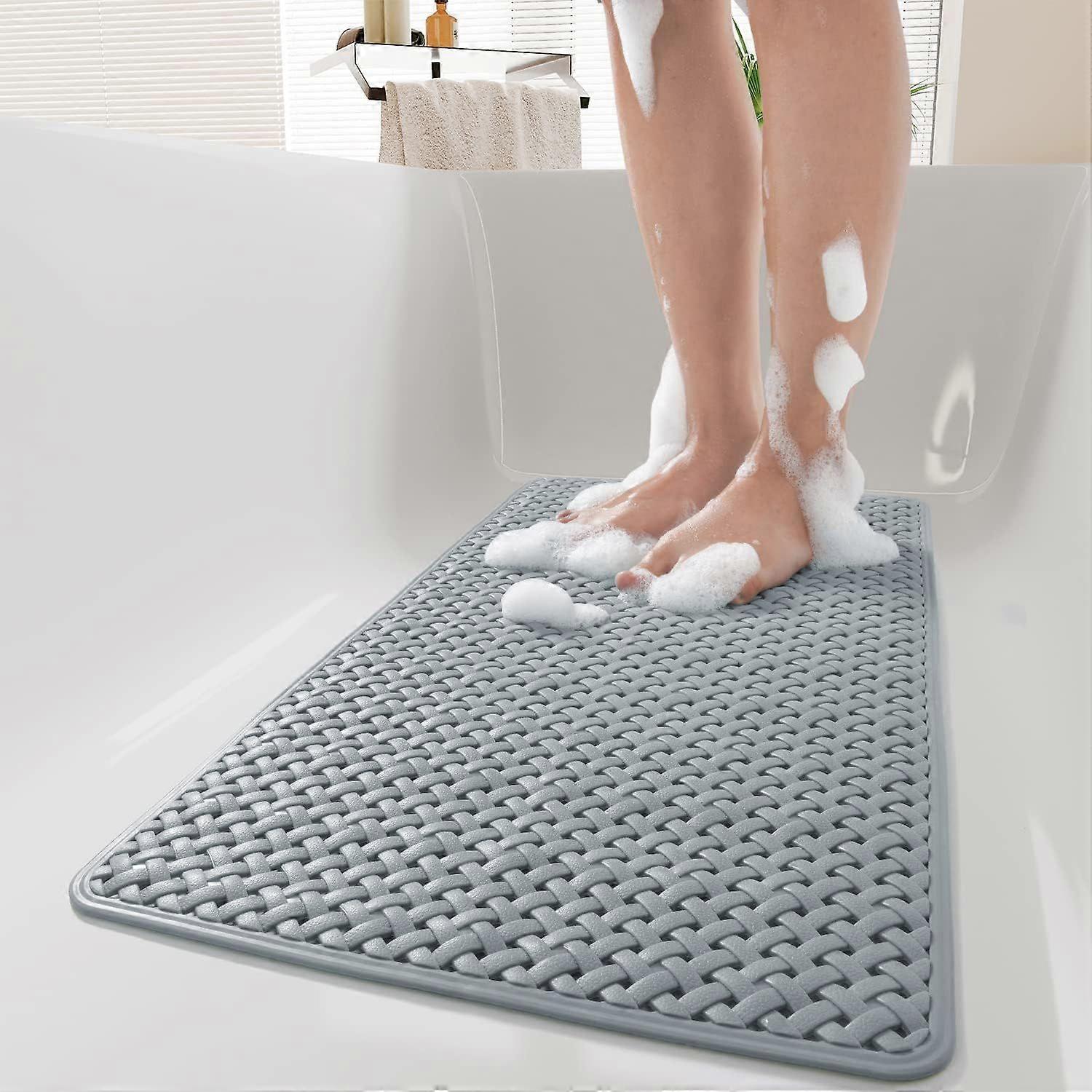 Non-Slip Bathtub Mat with Suction Cups - Drain Holes + Machine Washable Kid-Friendly Design for Tub & Shower