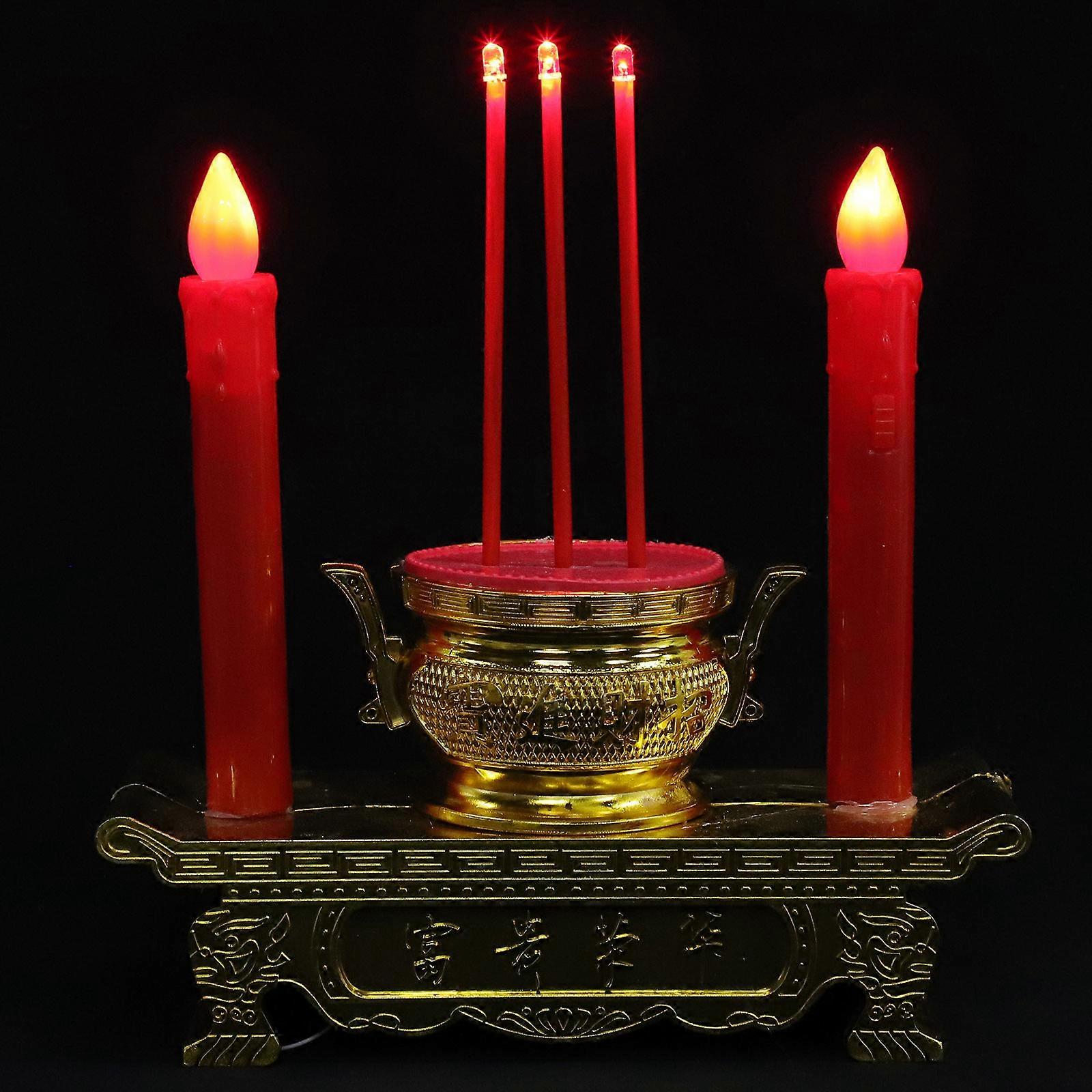 Ancient Chinese Style LED Candle Lamp for Spiritual Home Decor, Compact Altar Light with Engraved Patterns, Durable Design