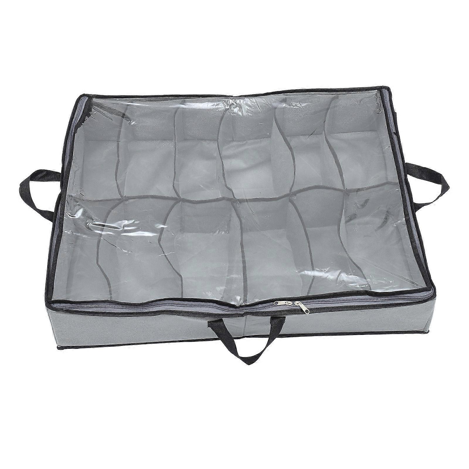 Grey Foldable Shoe Storage Container with Zipper Design for Under Bed Use Nonwoven and PE 12.5 x 8.5 x 5 inches