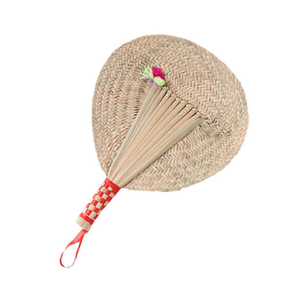 Khaki Handmade Straw Fan with Fabric for Cool Home and Outdoor Use Lightweight 10.5 Inches