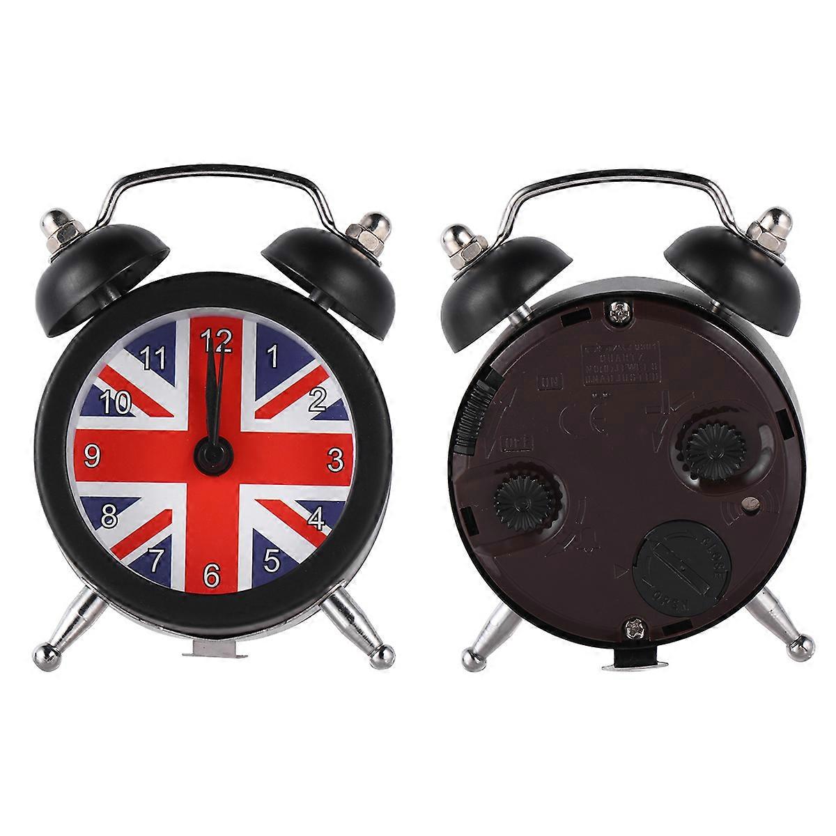Union Flag Pattern Clock Desktop Alarm Device Mini Home Decor Square Shape Silent Moving 1Pack