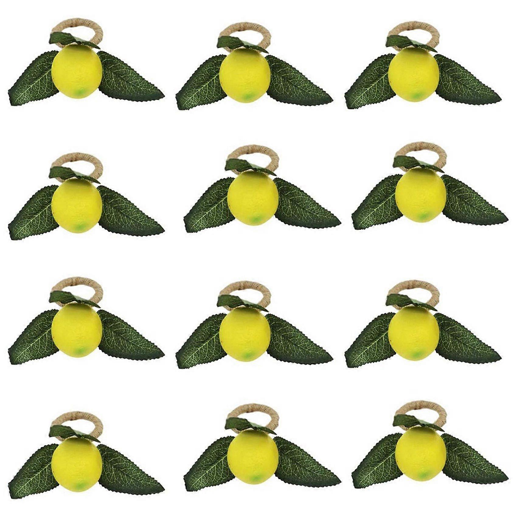 Napkin Rings Set of 12,Decorative Lemon Vine Leaf Napkin Rings,Dinning Table Setting Yellow Napkin B