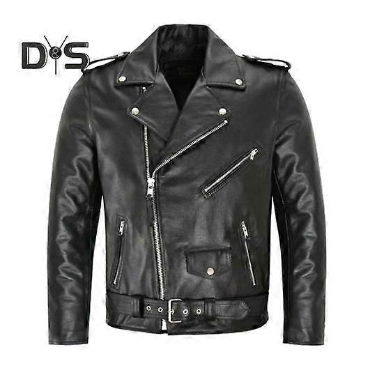 Men Jacket Slim Fit Faux Leather Solid Color Coat with Diagonal Zipper Belt Adjustment Windproof Coat