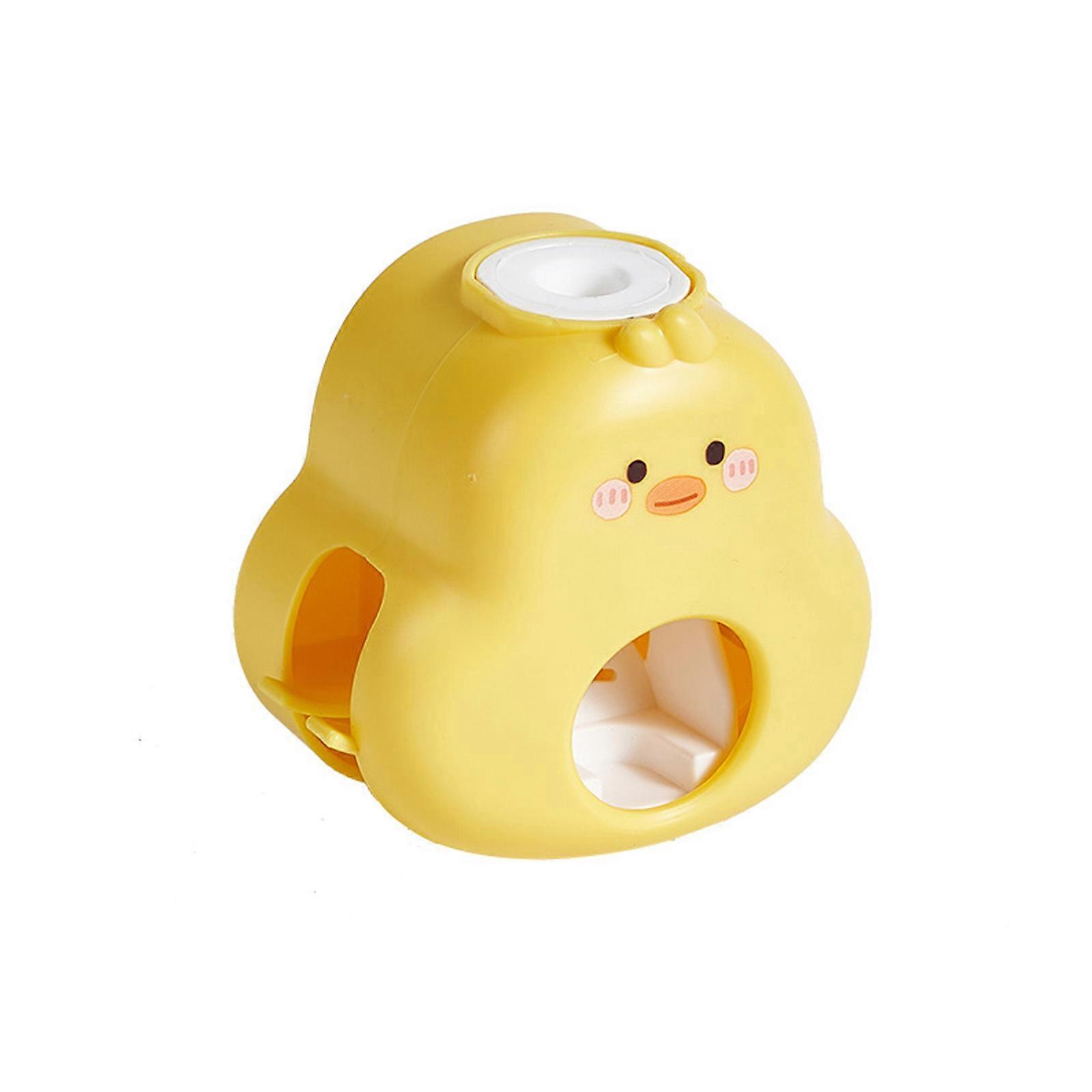 Cute Duck Design Toothpaste Squeezer Wall Mounted Space Saving Auto Dispenser Toothbrush Holder Rack For Home Bathroom Multicolor