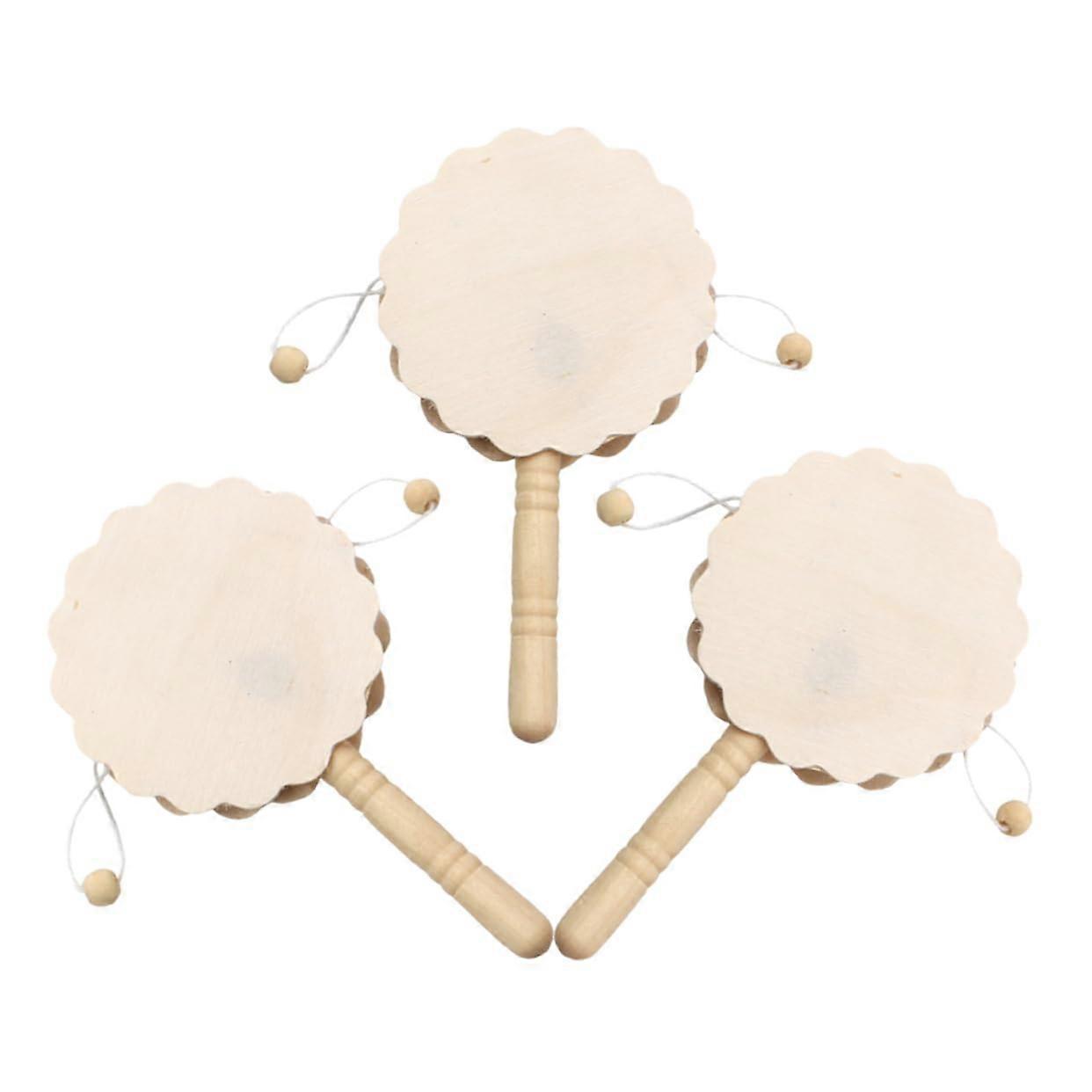 Unlacquered Wooden Rattle Drum 3-Piece Set for DIY Painting Projects, Shaker Toy for Educators and Playgroups