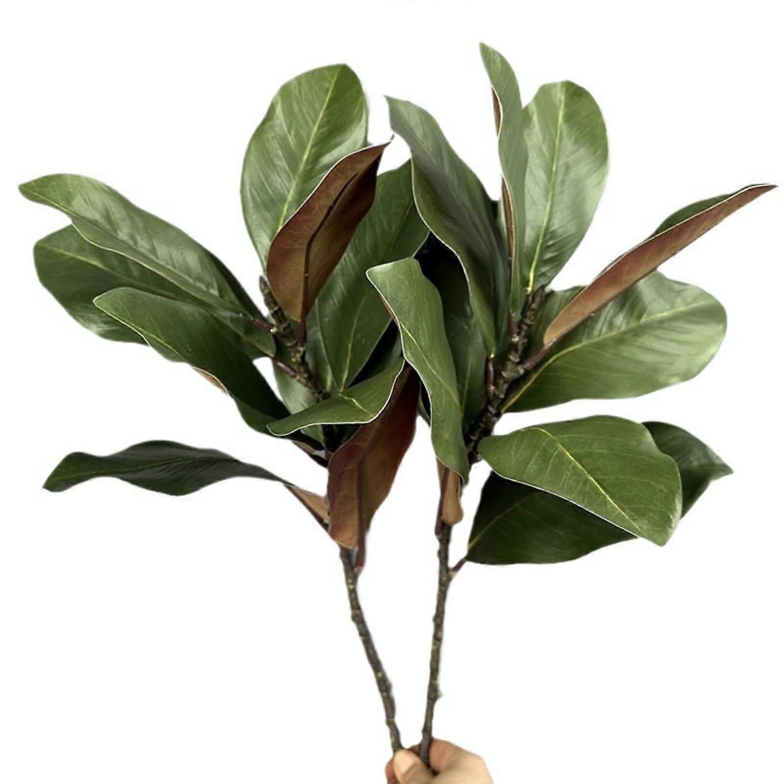 Artificial Magnolia Branch Picks with Green Leaves for Home Vase (2 Pieces, 56CM)