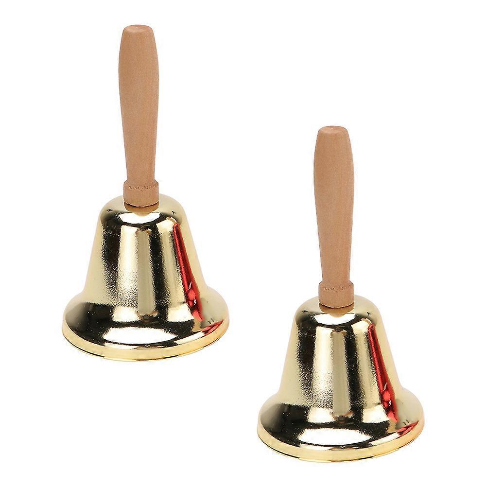 2pcs Metal Service Bell with Wooden Handles Stylish Hand Bells for Weddings, Christmas Events, and Party Decorations