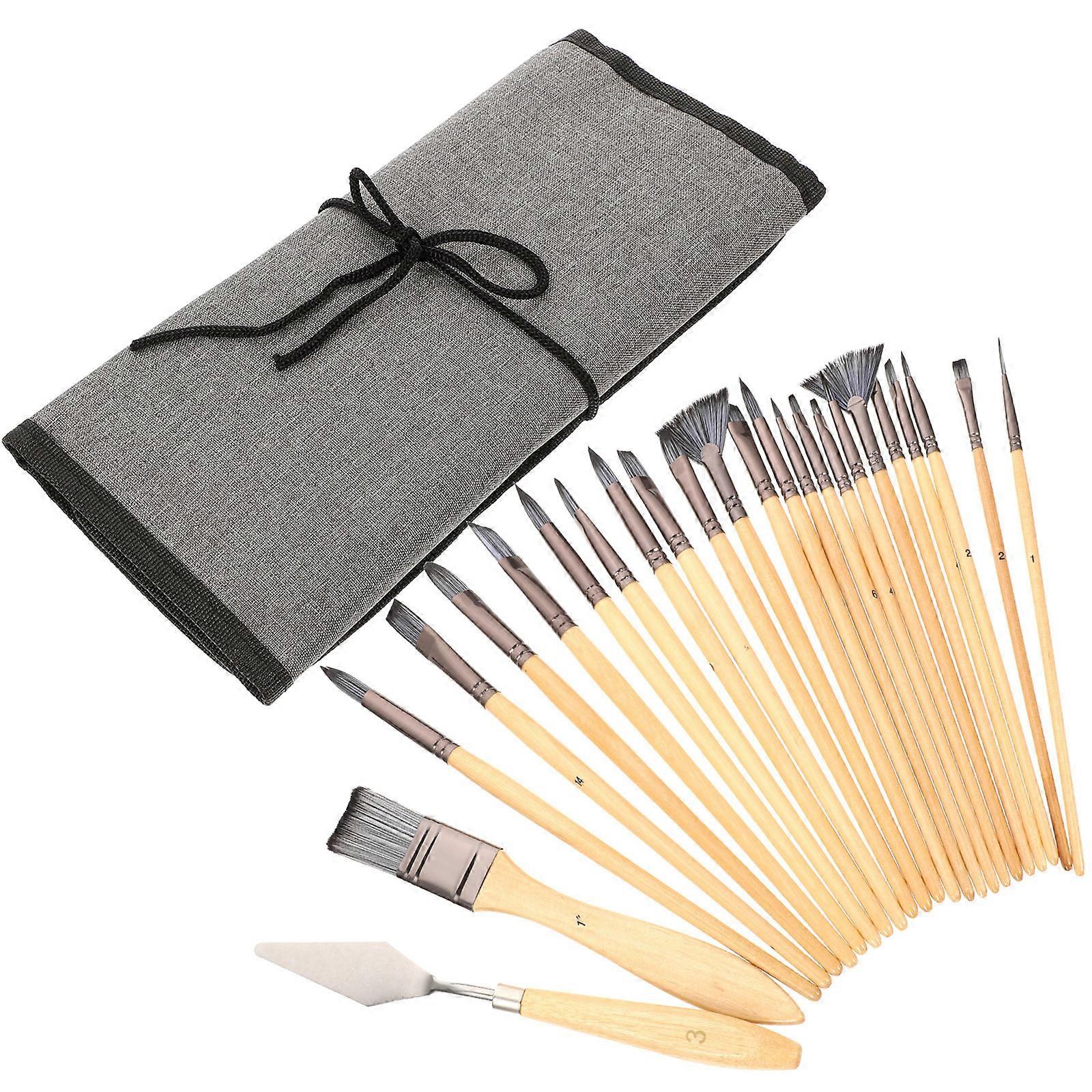 Watercolor Paintbrushes for Acrylic Painting Artist Use with Grey Nylon Bristles and Wood Handles 1 Set