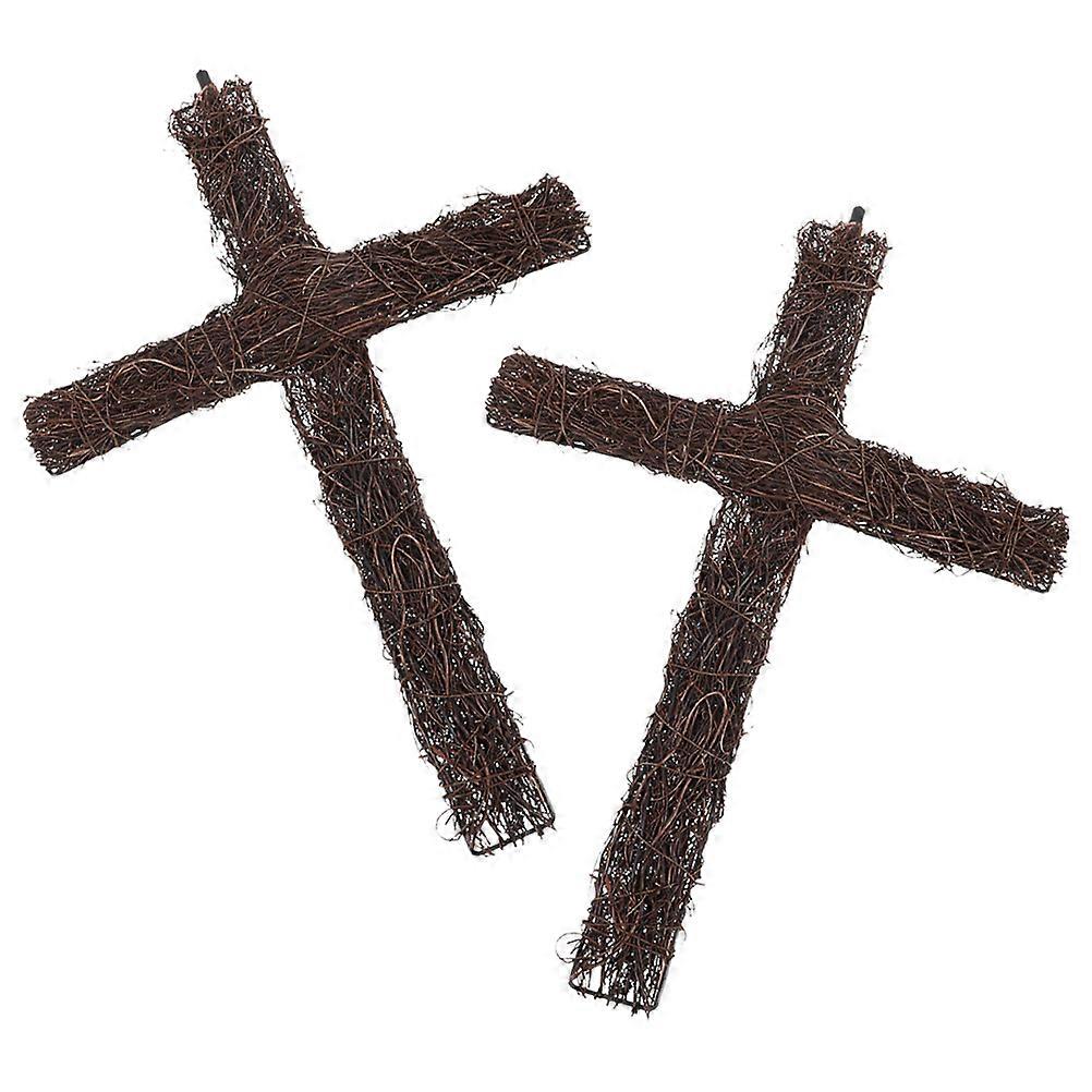Easter Wreath Frame Rattan Cross-Shaped DIY Material 16 Inches Coffee 2Pack