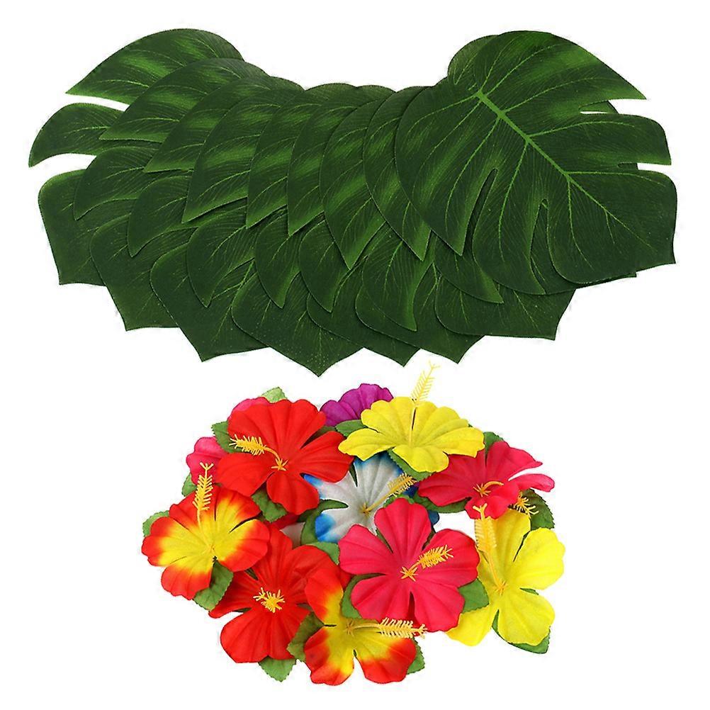 زينة الحفلات الاستوائية 48 قطعة في 1 مجموعة هاواي مونسترا ليف وزهرة الكركديه لديكور المنزل 8 بوصات ترتيب ديكور حديقة مذهل