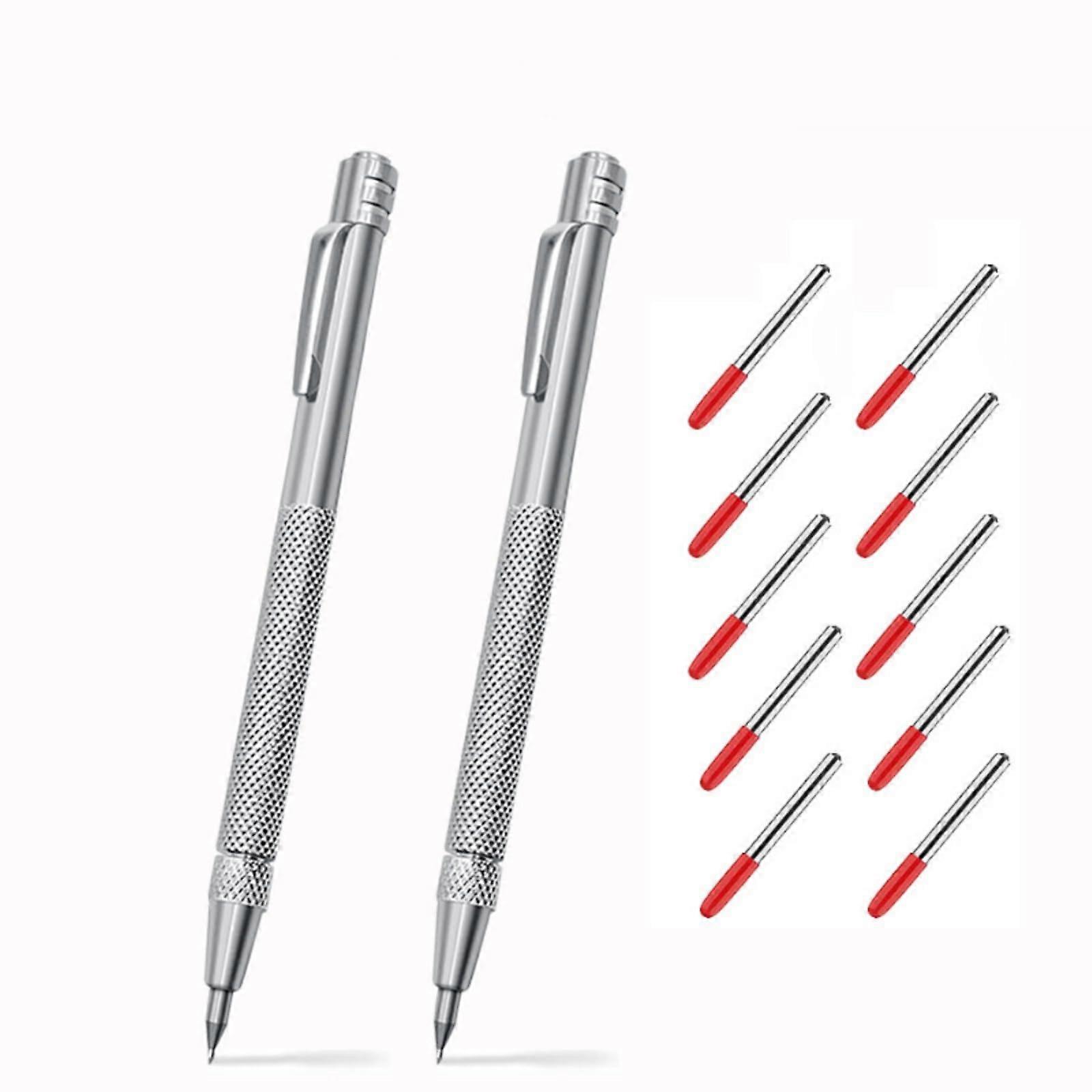 Tungsten Steel Scriber Tool with Magnet, Etching Engraving Pen for Glass, Ceramic, Metal, Wood - 2 Pieces + 10 Replacement Tips