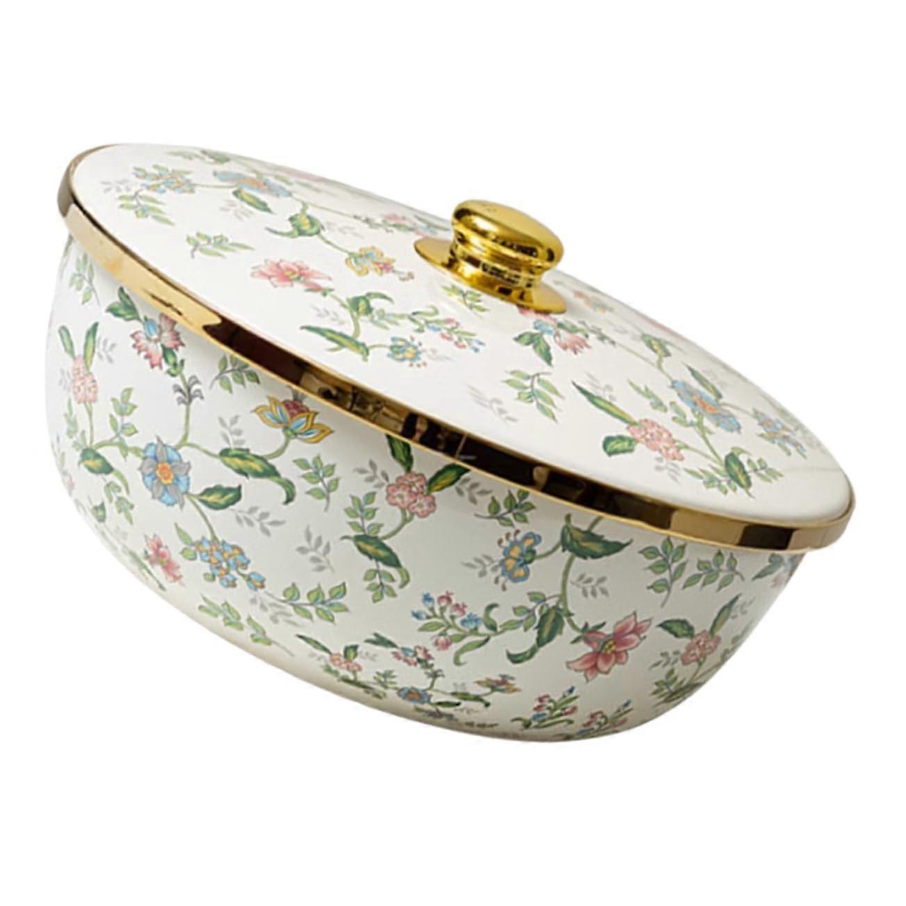 Enamel mixing bowl with lid, large versatile bowl made of enamel for soups and fruits, suitable for household use and induction cooktops