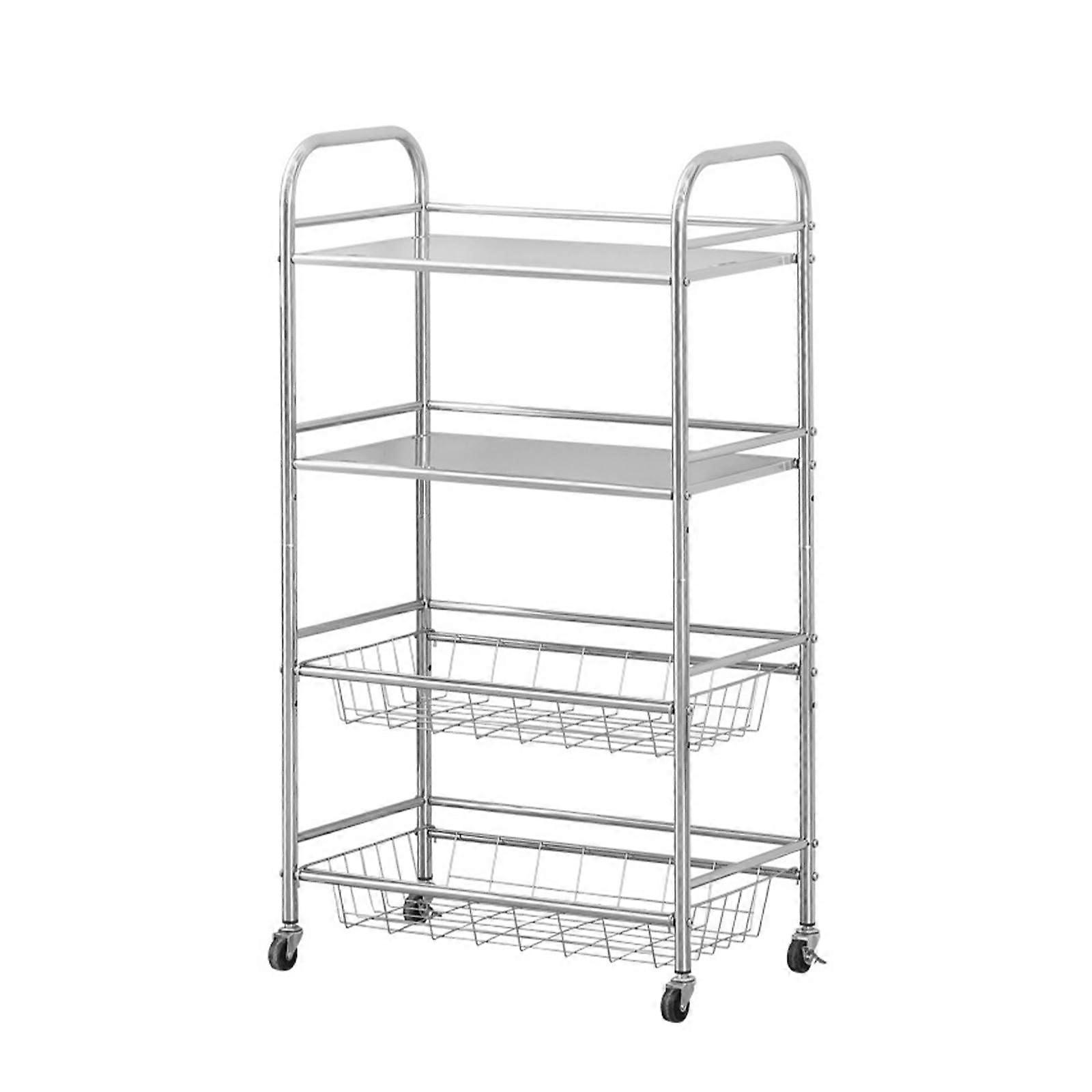 带搁板和轮子的不锈钢厨房推车，中型厨房，餐厅，酒店，纯色