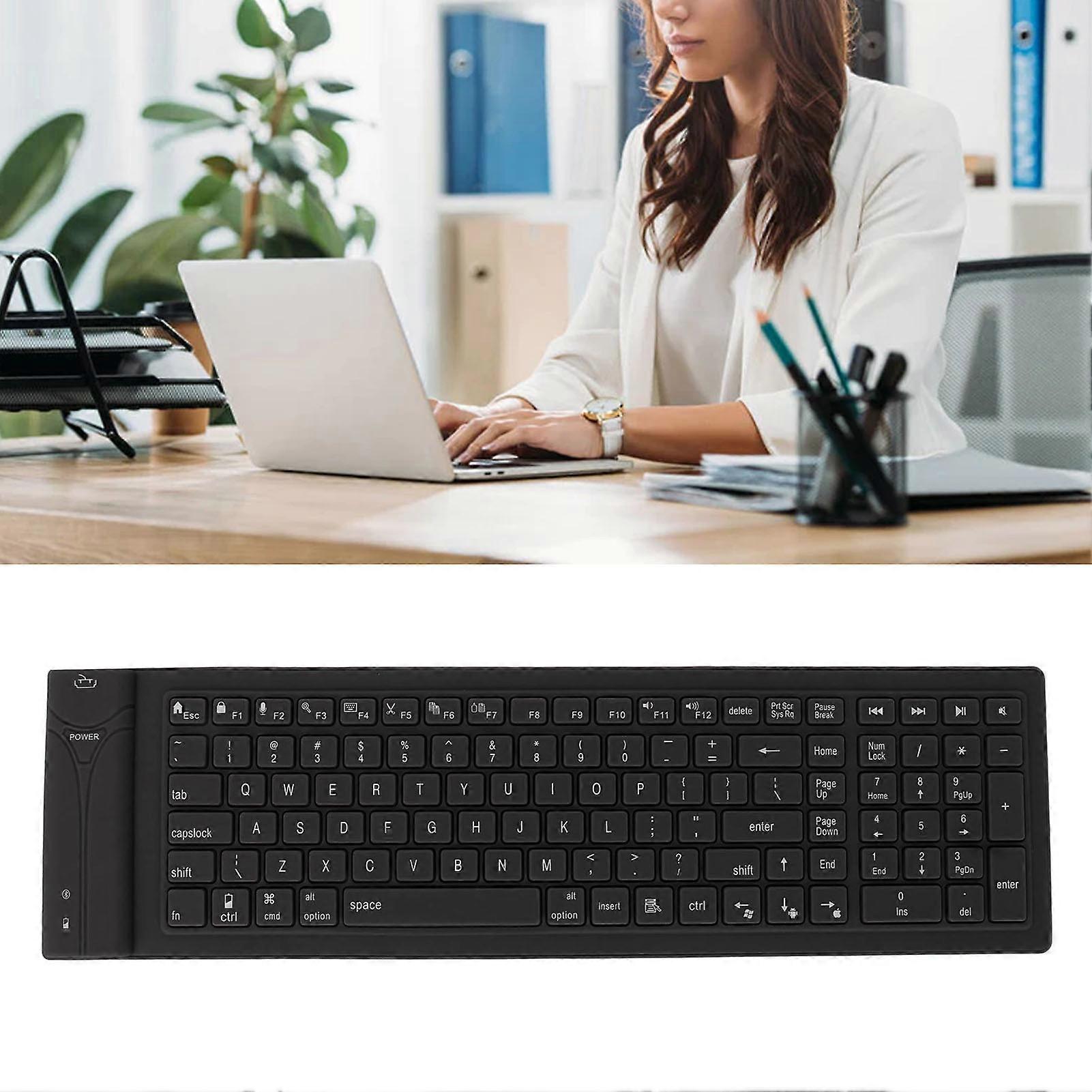 Foldable Silicone Keyboard 108 Keys Waterproof Full Sealing Design Mute Typing Foldable Keyboard Black 