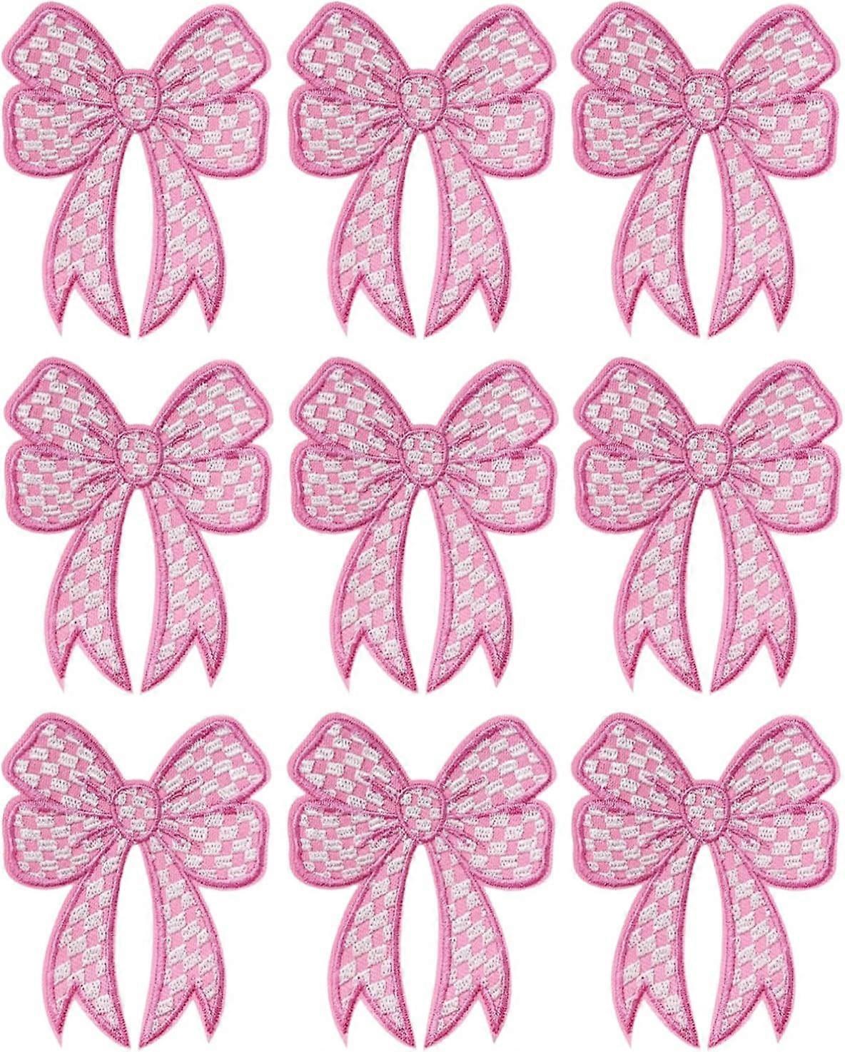 9 Pack Checkered Bow Patches Iron on Patches for Clothes,Embroidered