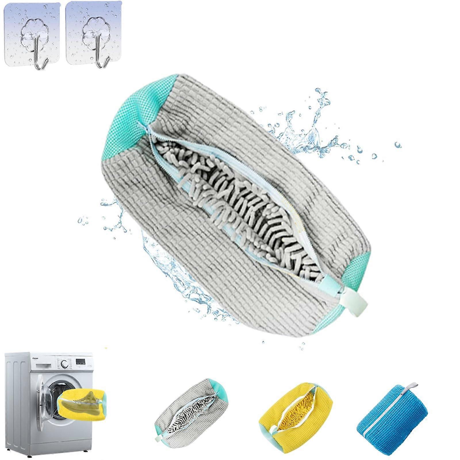 Washing Bag Shoes - Sneaker Wash Bag for Washing Machine, 360° Cleaning Net with Adhesive Hooks, Color: Grey