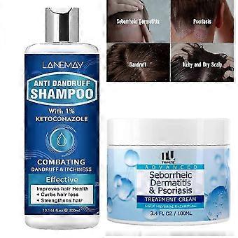 Anti-flass sjampo og seboreisk dermatitt kremsett, hodebunnsbehandling for psoriasis, follikulitt, lindring av kløe i hodebunnen, lindrer, 300 ml soppdrepende