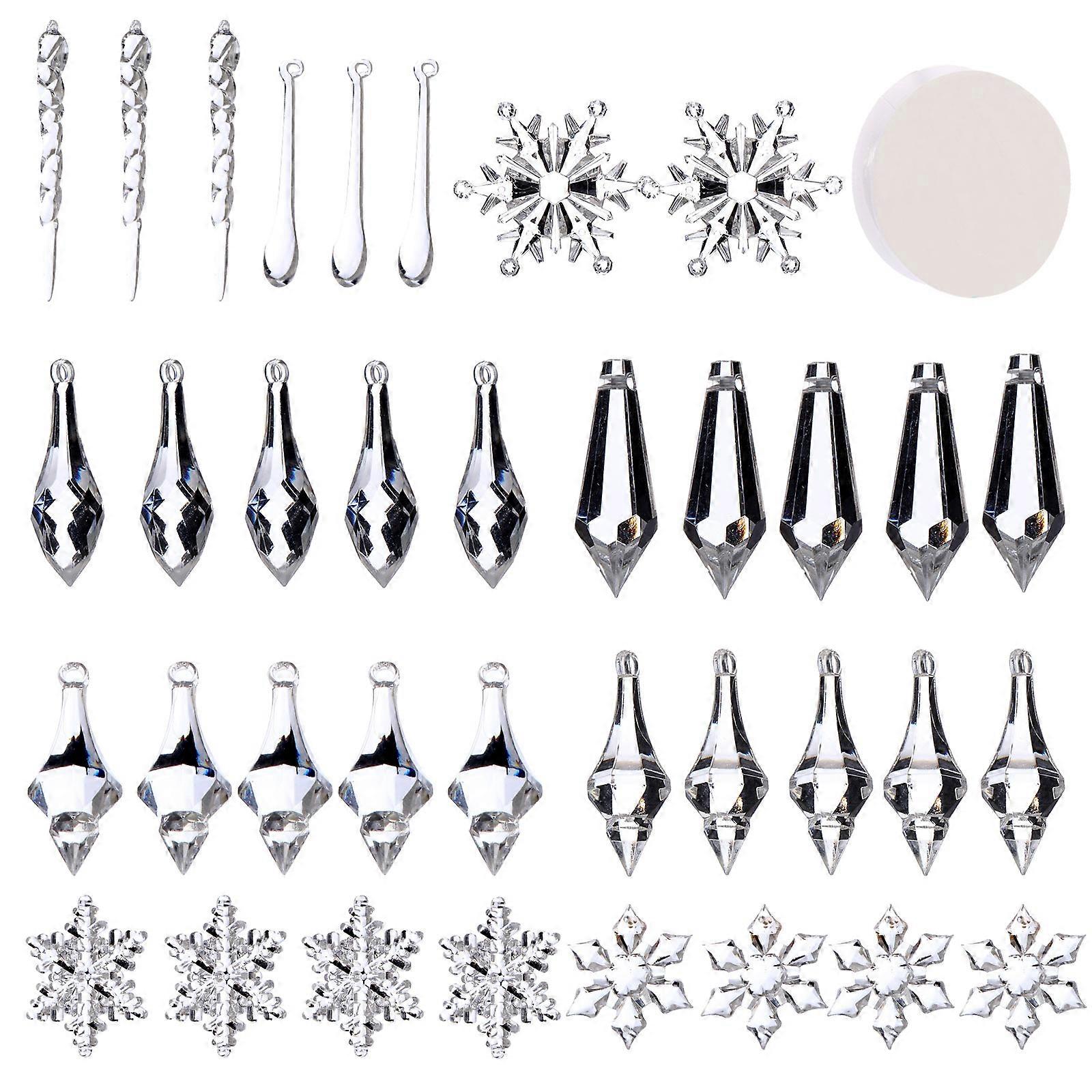 Acrylic Crystal Snowflake Icicles 76Pcs Set Suitable For Christmas Home Decor With A Focus On Elegant Hanging Decorative Features