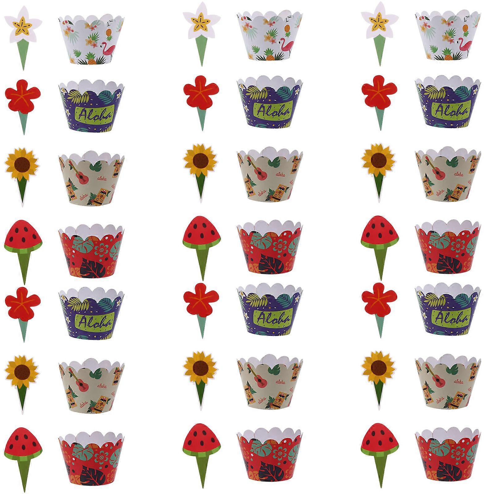 Assorted Color Cupcake Containers Round Cake Decoration Kit 24 Sets For Summer Festival Party Supplies Lightweight And Convenient