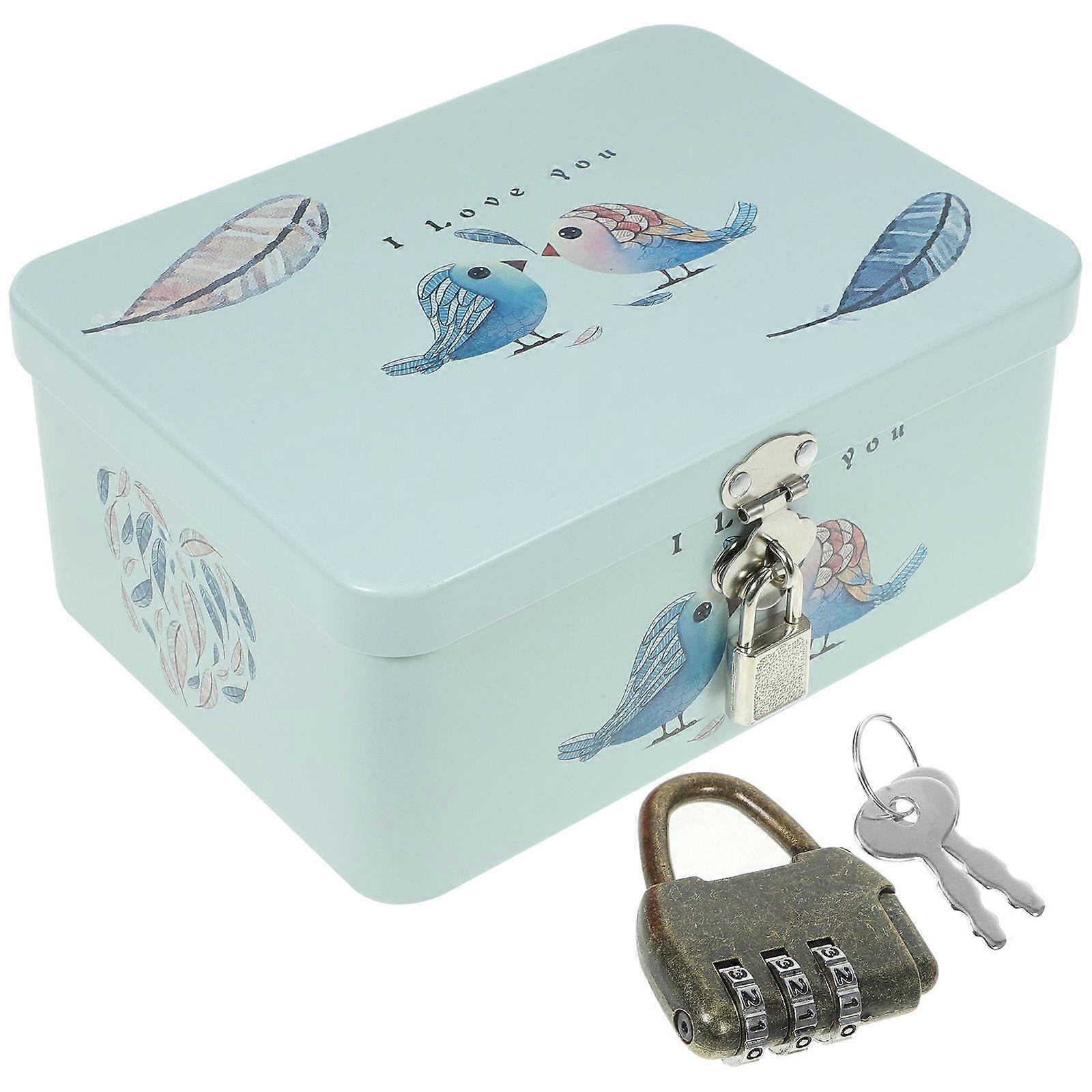 Cartoon Tinplate Storage Box Sturdy Metal Organizer with Lock Retro Design for Jewelry, Crafts, and Desktop Essentials Multifunctional Square Case