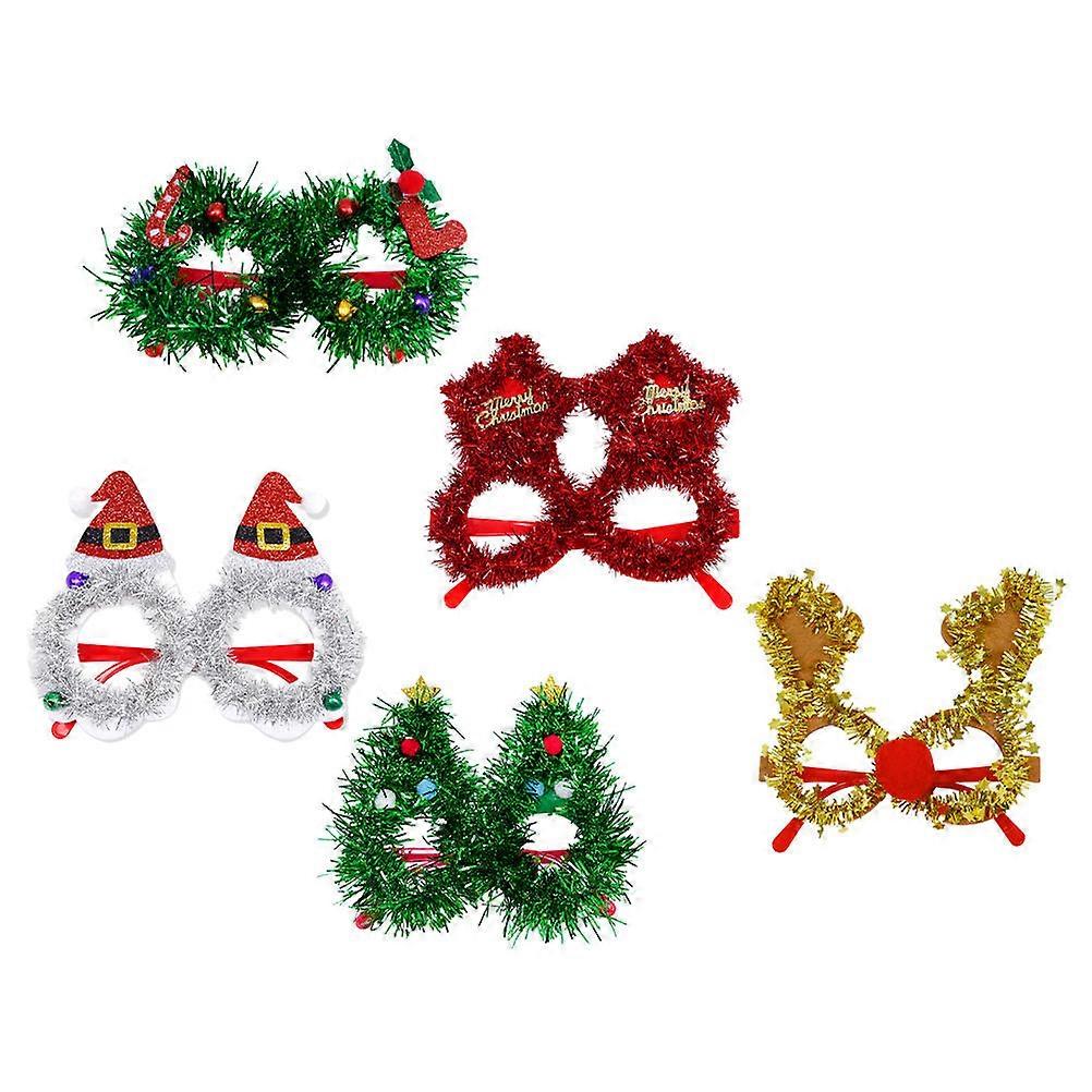 Assorted Color Christmas Eyeglasses for Decoration Felt Material with Fine Details and Classic Xmas Elements 5 Pieces