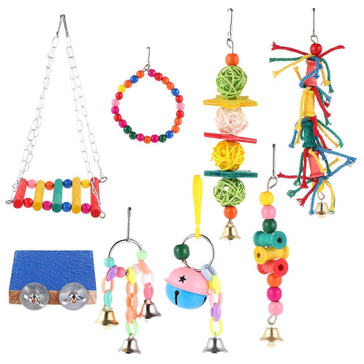 8pcs Bird Swing Kit for Parakeets & Conures – Chew Swing Platform for Cage Play & Beak/Nail Maintenance