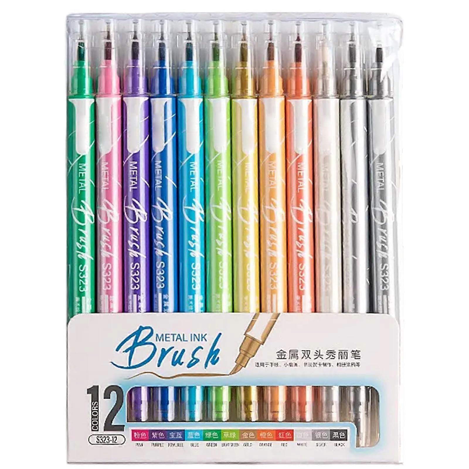 Double-Sided Glitter Marker, Metallic Brush Pen for Scrapbooking, Journaling, Planners, Card Making, 6/12/24 Color Options