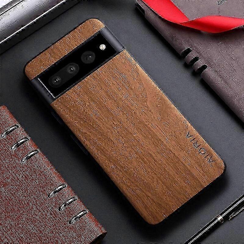 Wood Grain Design Protective Case for Pixel 7 Pro - PU Leather and Soft TPU Bumper Cover