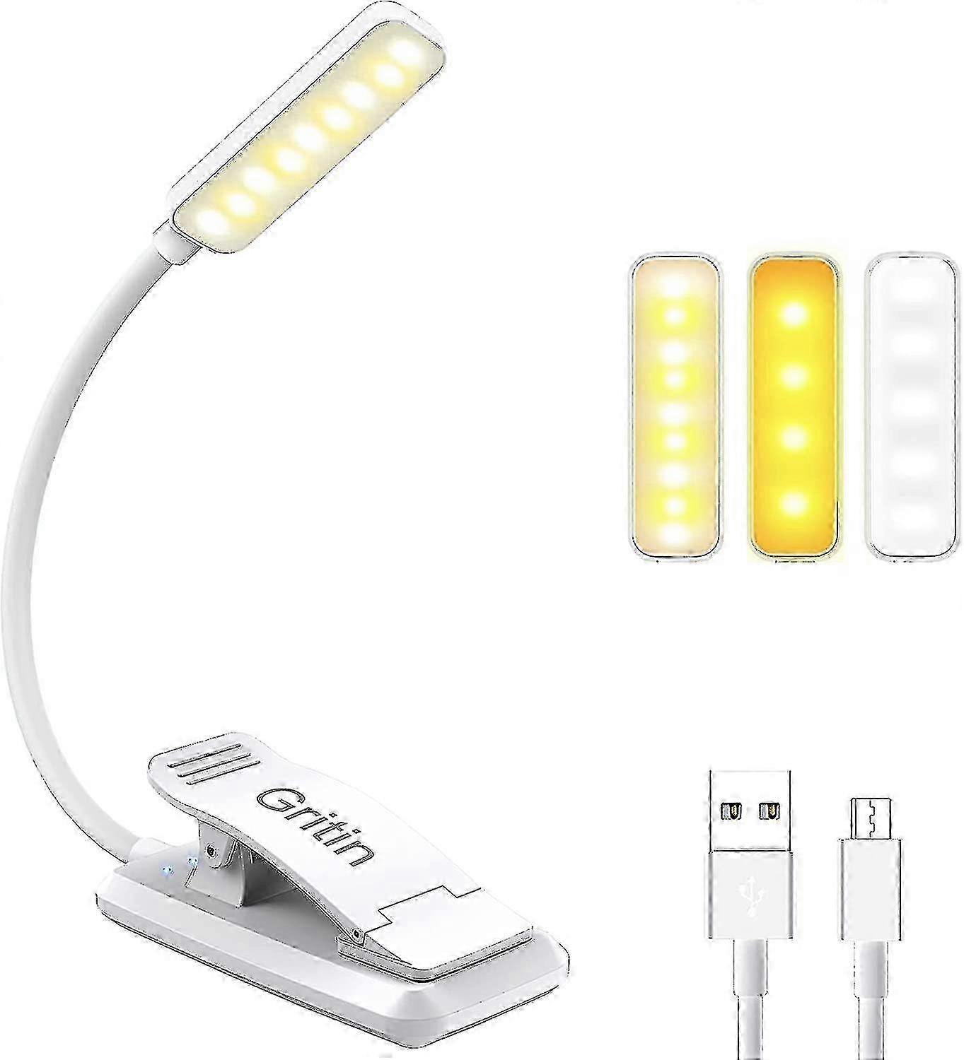 2025 Reading Lamp Book Clamp, Gritin Book Lamp With 9 Leds, 3 Color Temperature Modes, Stepless Brightness Clamp Lamp, Usb Rechargeable Clamp Light, 3