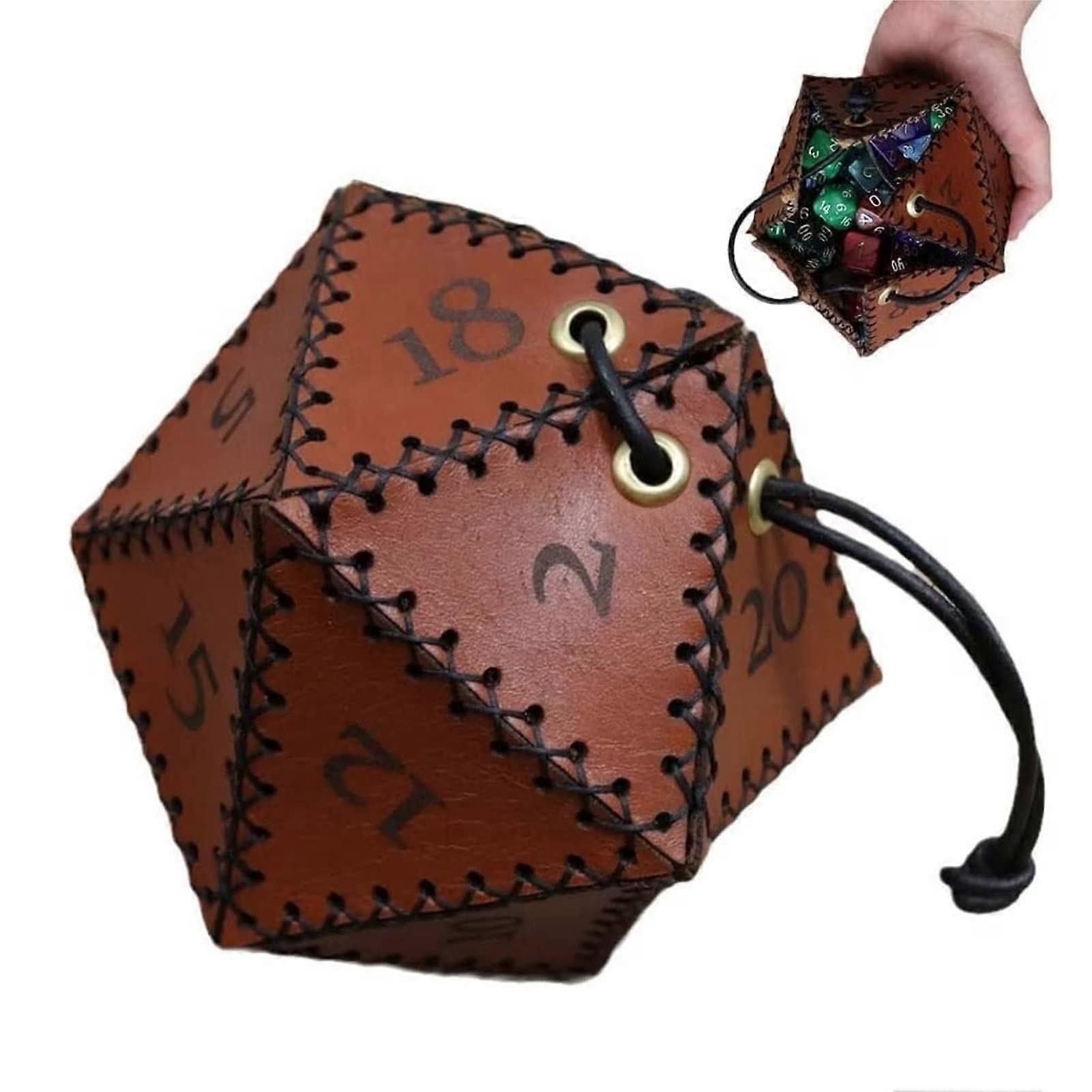 Leather D20 Dice Bag, Pointed Dice Set, Polygonal Dice Storage Boxes, Dice Storage Bag with Numbers, Vintage Portable Coin Pouch (A)