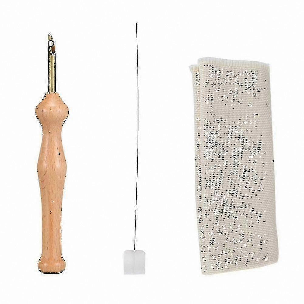 Punch Needle Felting Tool Set with Wooden Embroidery Pen and Threader for Crafting Fabric Art Projects