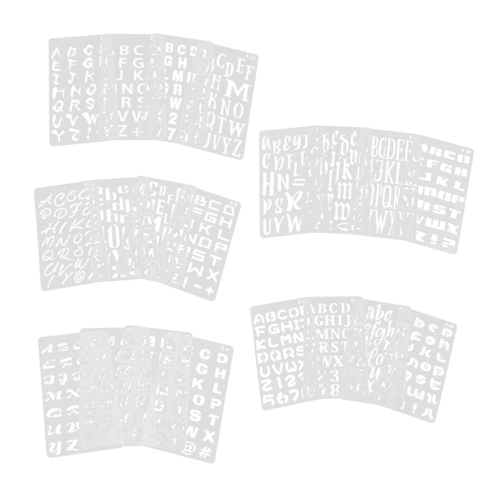 20 Sheets Letter Combination Template Ruler Stencils for Painting Alphabet Stencils LetterNumber Stencils Wall Stencils for Painting Pet White