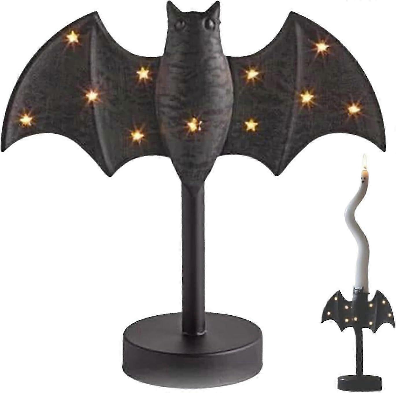 Twinkle Bat Candlestick, LED Candle Holder, Spooky Bat Design with Battery-Powered Ambient Lighting, Halloween Decor Accent for Home, Courtyard, Yard,