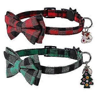 2 Pack Christmas Dog Collar, Classical Buffalo Plaid Dog Collars With Removable Bow Tie, Adjustable B