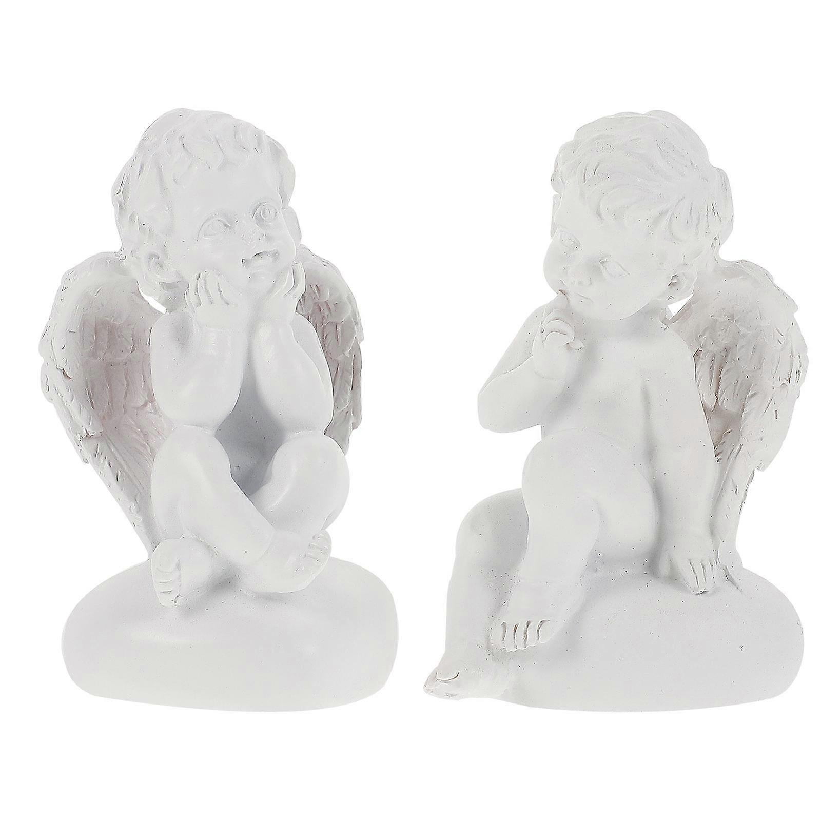 Cherub Angels Decor Resin Statue Ornament for Flowerpot Landscaping White Garden 2Pcs