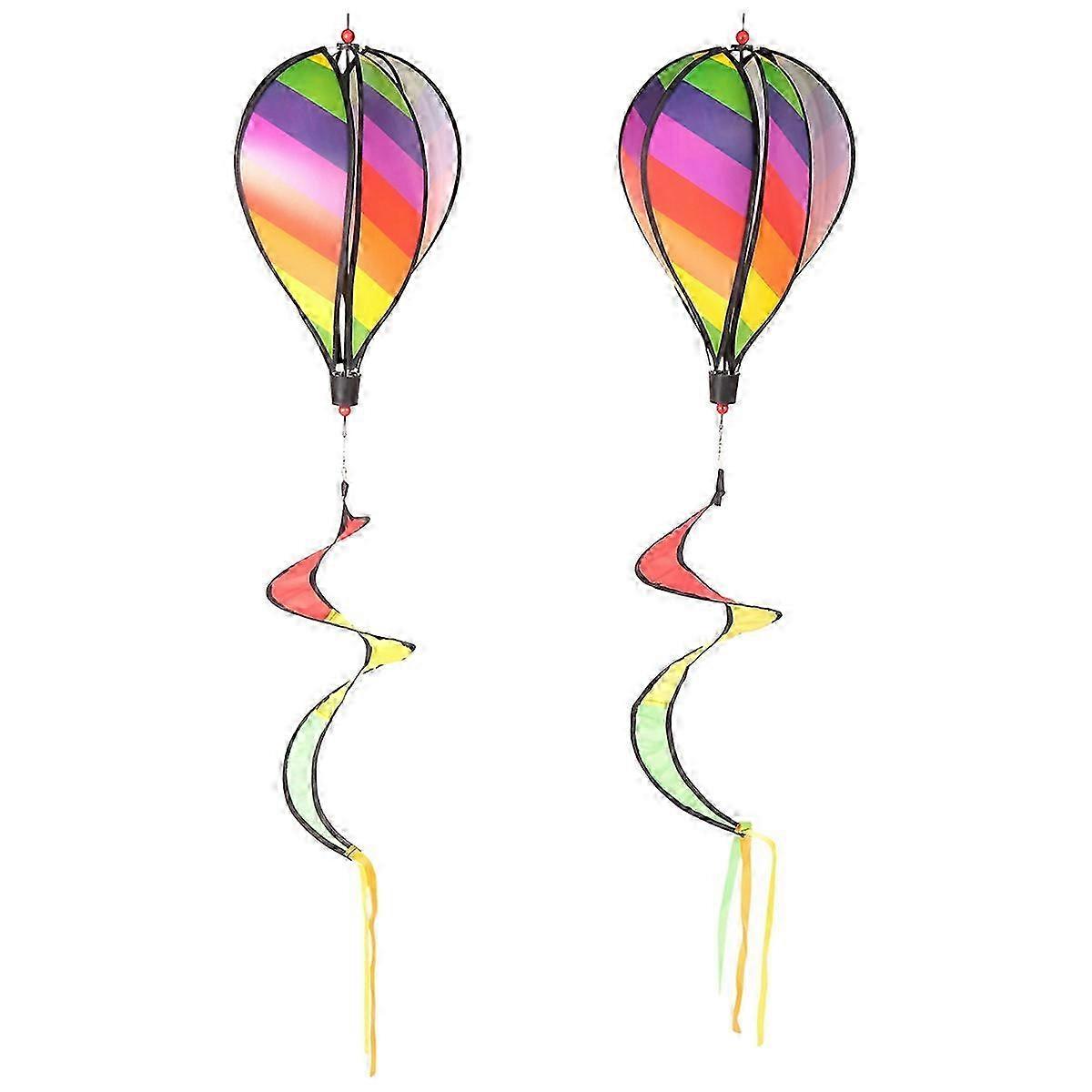 Improved Title: 2PCS Balloon Wind Spinner with Striped Windsock Decoration for Yard Spiral Balloon Windmill