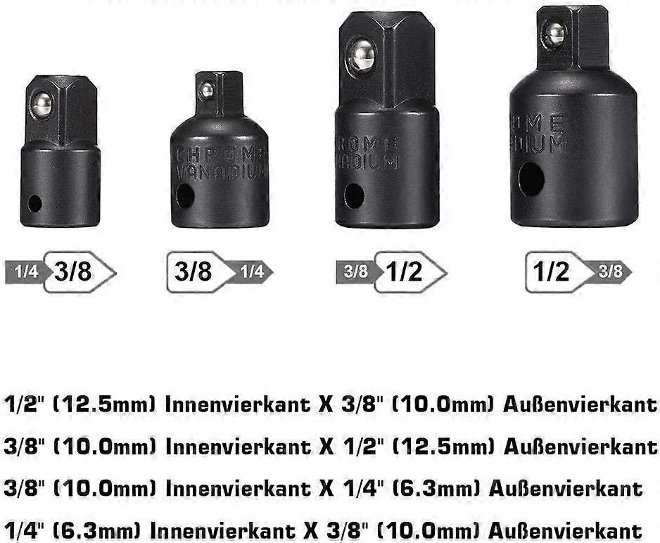 Socket Adapter 1/2 3/8 1/4 Hexagonal Drill Bits Adapter Set Nut Wrench Reducer Socket Adaptor Converter Ratchet Wrench Bits -(Black)