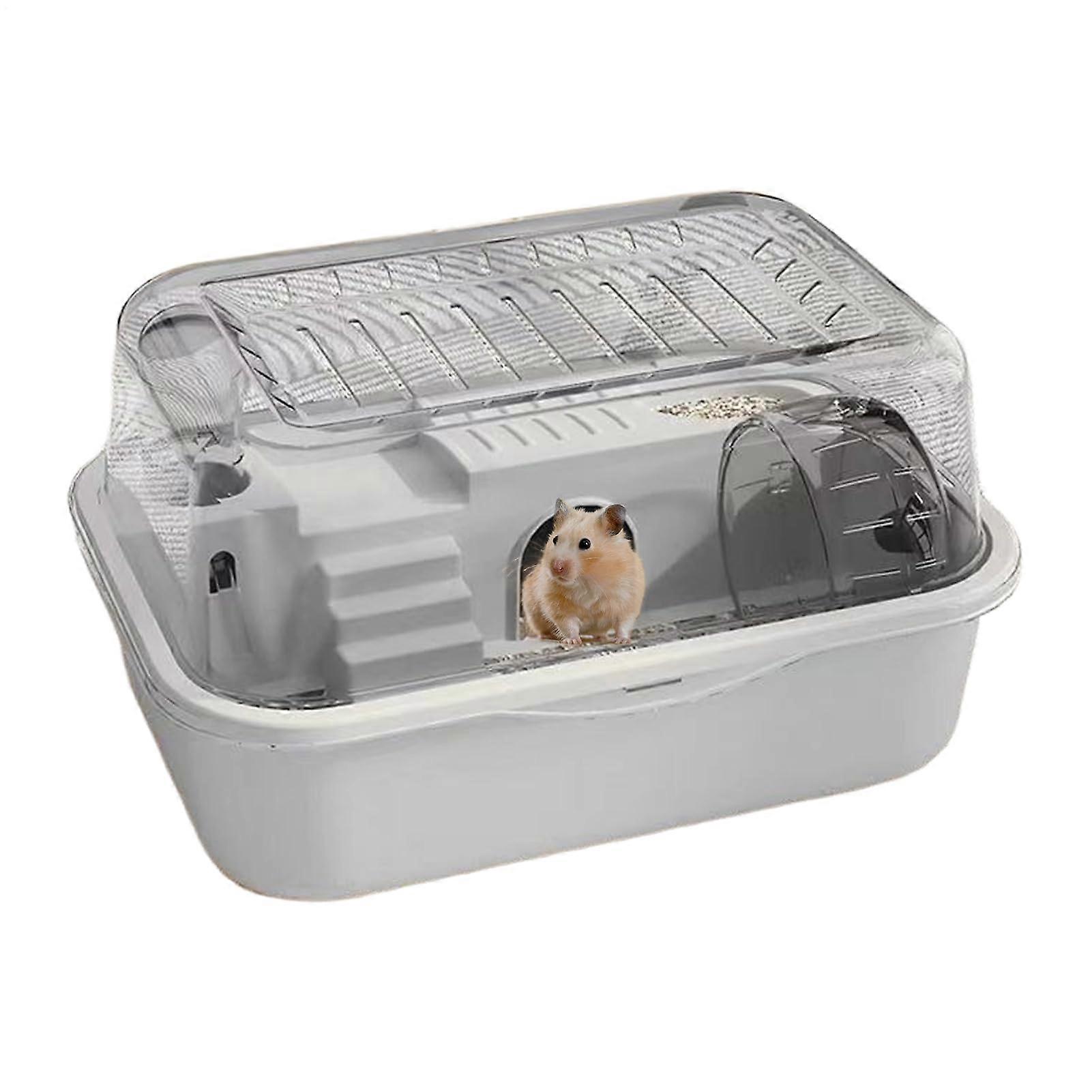 Hamster Cage with 2 Levels Transparent Habitat and Exercise Wheel for Small Pets Rabbits Gerbils Squirrels Chinchillas Grey