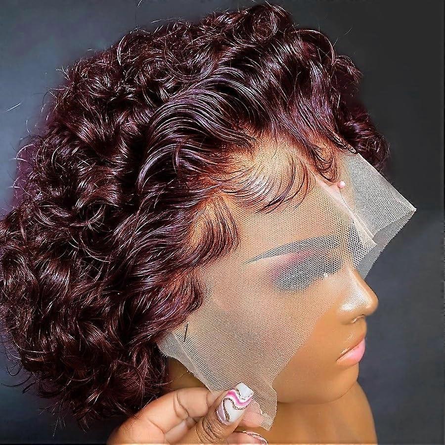 Short Curly Pixie Curly Afro Wigs 6 Inch 13x1 HD Lace Front Wig for Black Women Daily Use Gradient Red Color