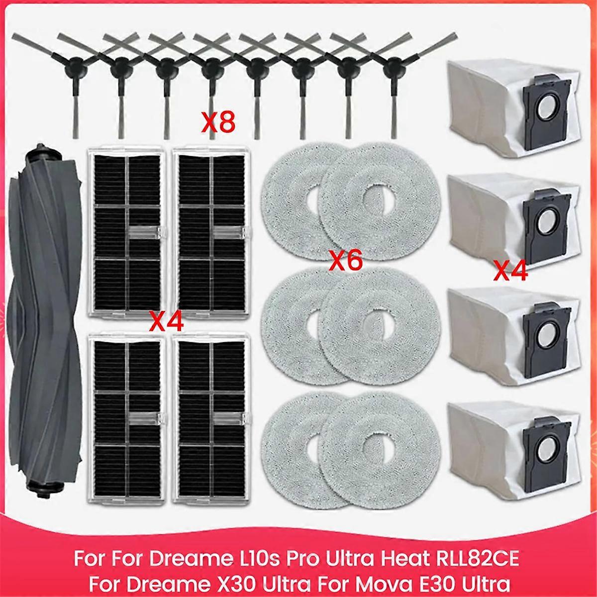For L10s Pro Ultra Heat RLL82CE, X30 Ultra, E30 Ultra, Main Side Brush HEPA Filter Mop Dust Bags