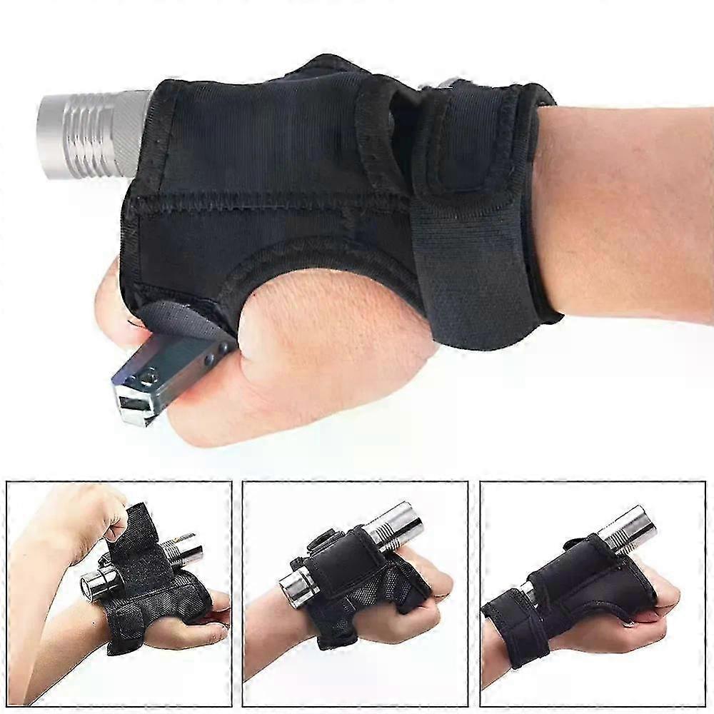 Adjustable Scuba Diving Gloves with LED Flashlight Holder, Hands-Free Neoprene Wrist Strap for Underwater Torch