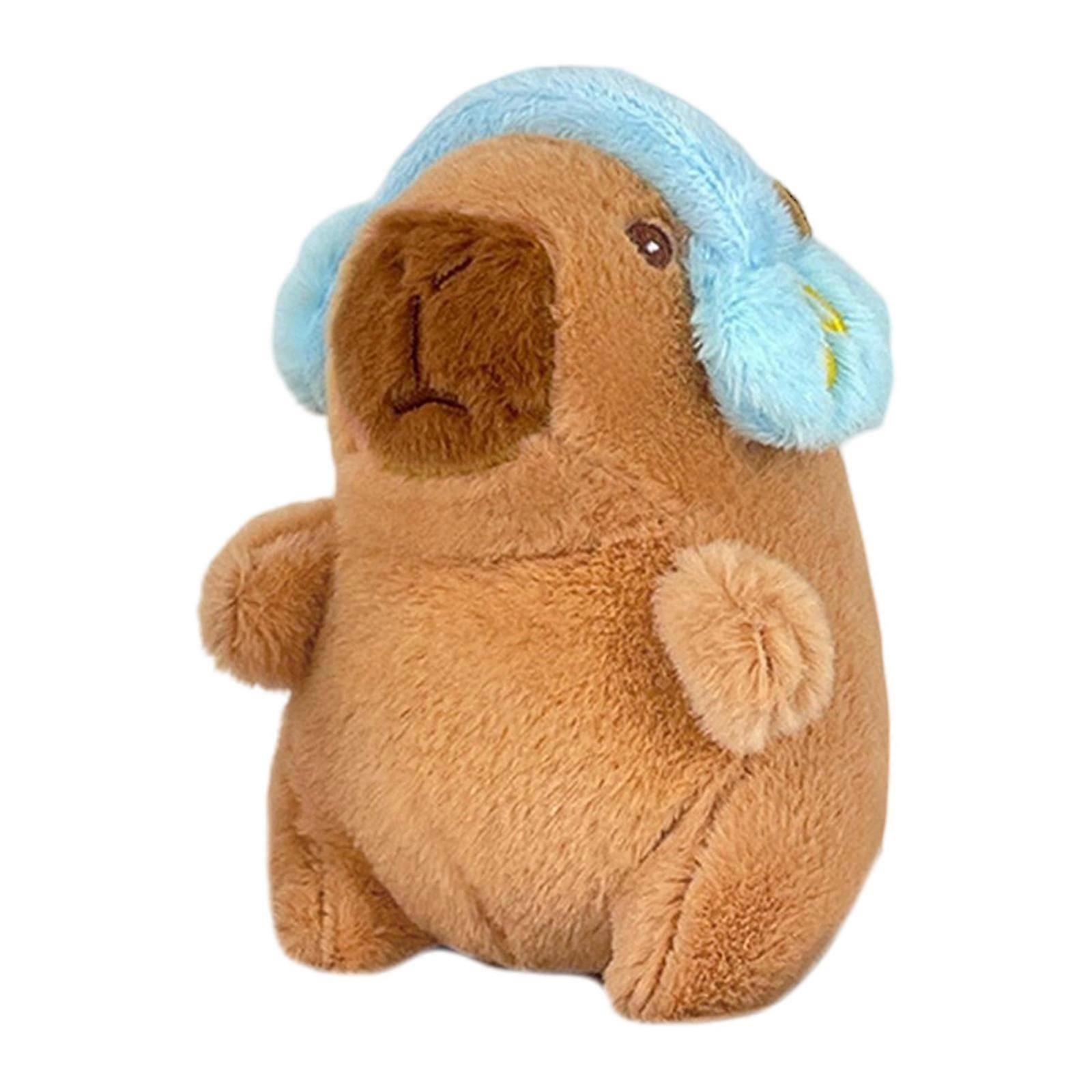 Capybara With Headphones Keychain Car Key Chain Plush Doll Keyring Pendant Capybara Bag Charm Animal Doll Keyring Yellow