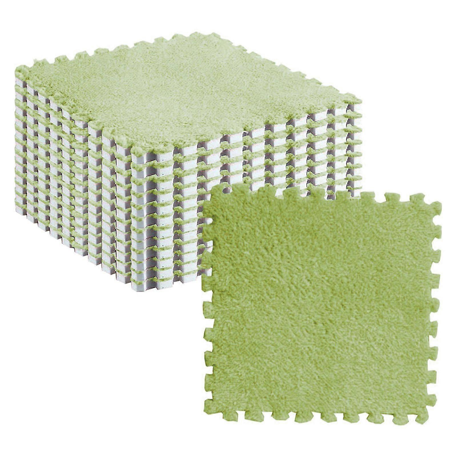 10pcs Plush Puzzle Floor Foam Mat Tiles Fluffy Cuttable Anti Slip Interlocking Carpet Tiles Fluorescent Green
