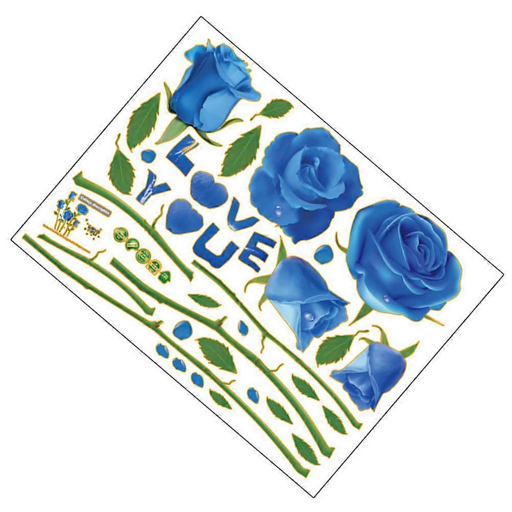 Waterproof Blue Rose Wall Stickers for Bedroom Decor 2 Sheets