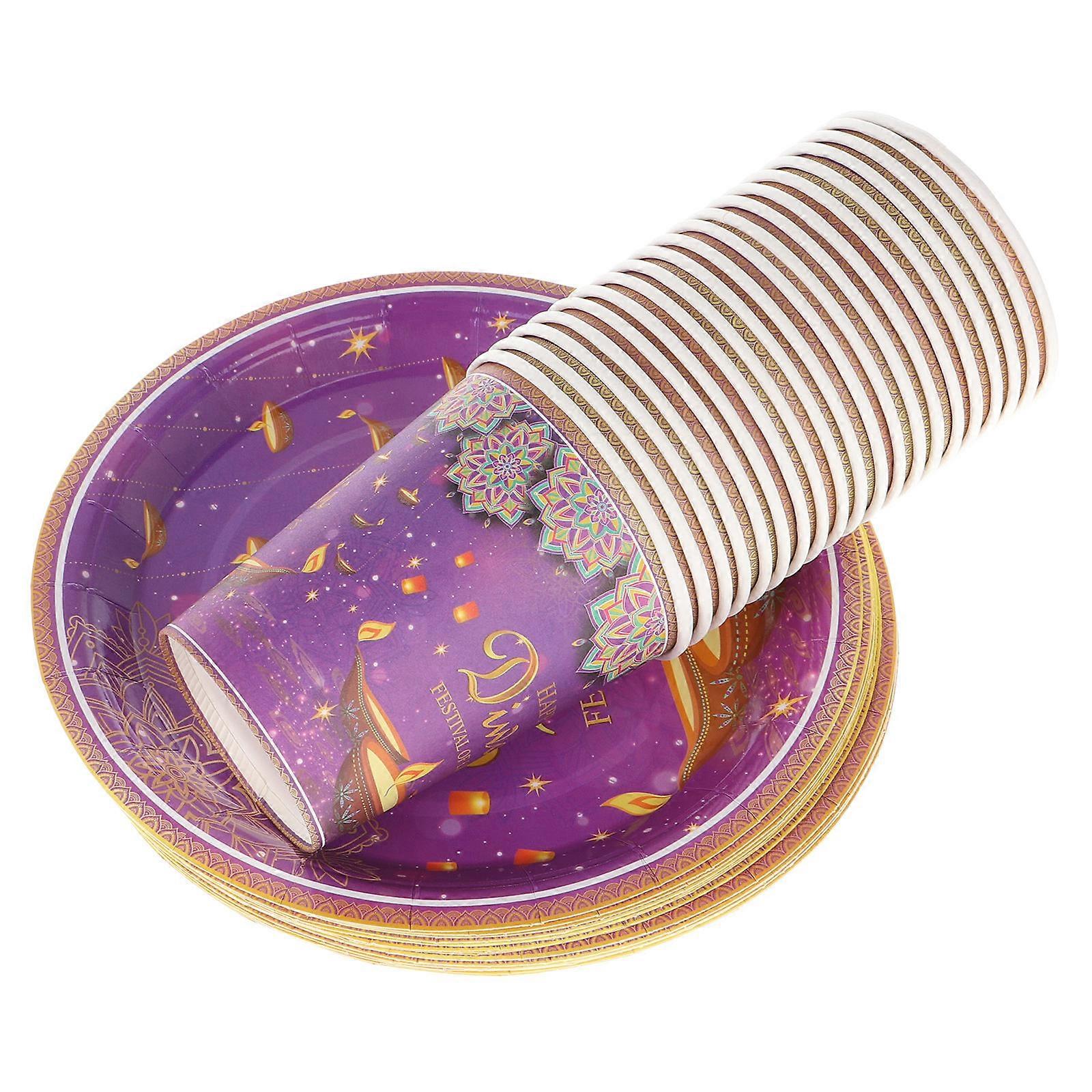 Diwali Paper Cups and Party Set 40Pcs Purple