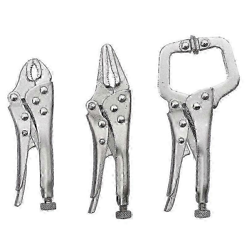 3Pcs Mini Vise Locking Pliers Set Curved Jaw Pliers and Long Nose and C Clamp Assorted Locking Weldi