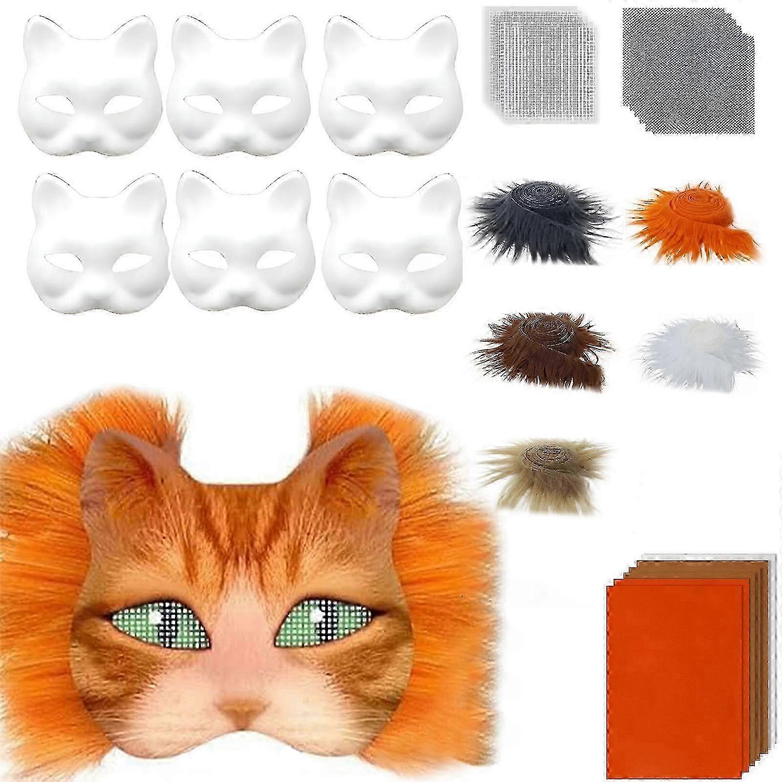 Therians マスク セット DIY 毛皮で覆われた動物マスク ハロウィーン コスプレ用 - キツネ、毛皮付き猫、アイ メッシュ & フェルト シート - DSW